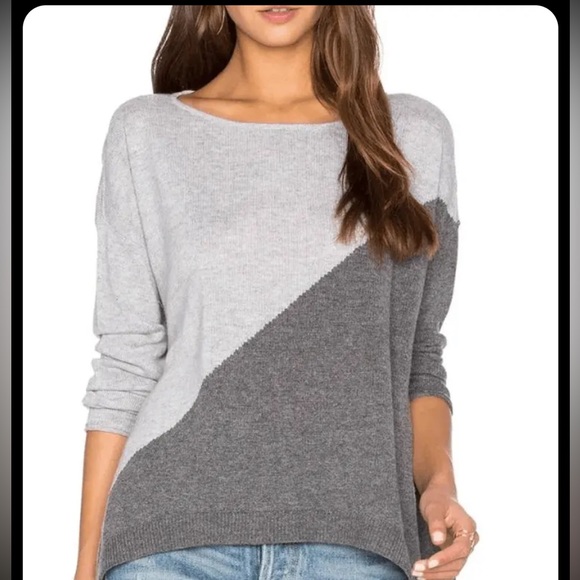 Alice + Olivia Sweaters - Alice + Olivia Abbie charcoal/dove gray color block wool pullover sweater small